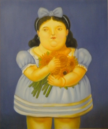Vendita falso d'autore Ragazza con fiori di Fernando Botero